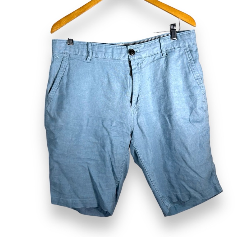 FatFace Men’s Linen Blend Blue Flat Front Shorts Size 34
